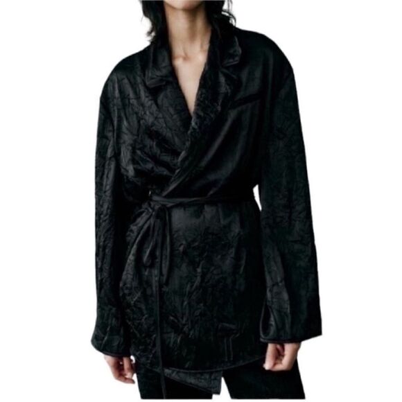 Zara Black Creased Satin Wrap Kimono/Top(Size
NWT (Size XS-S) - Picture 1 of 8